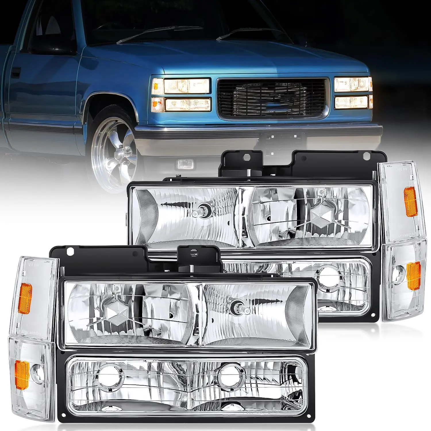 Nilight Headlight Assembly Compatible with 1988 1989 1990 1991 1992 1993 Chevrolet GMC C/K 1988-1993 Silverado Suburban Sierra Blazer Tahoe Yukon Chrome Housing Amber Reflector, Car Accessories, Auto Parts Accessories, Adjustable, Gmc Yukon, Vehicle Acces