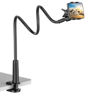 Gooseneck Phone Holder Stand for Bed Flexible Arm Adjustable Cell Phones Mount Clamp on Desk Bedframe Compatible with iPhone 15 Pro Max 12 13 14 Durable ABS Material Ergonomic Design 360° Rotation & Stable Base tablet holder