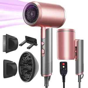 Professional Hair Dryer, 1 Set Foldable Hair Dryer with Diffuser & Concentrator & Hanging Rack, US Plug Fast Drying Hair Blow Dryer for Home & Travel