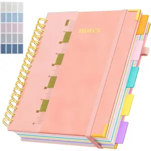 Line Hardcover Spiral Notebook with Removable Dividers Tabs & Ruler, 5 Subject Notebook College Ruled, 300 Page, Large 8"x10" B5 Notebooks for Work School, Lined Journal for Women & Men, Pink