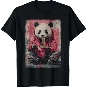 Casual Round Neck Shortsleeve Fashion Cotton Graphic Tees Streetwear Cyberpunk Ramen Panda Y2K Manga Anime Japanese  T-Shirt