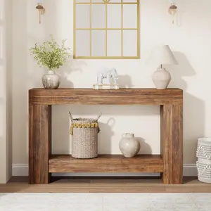 Garvee Console Table for Entryway, Entry Accent Table for Living Room, Long Console Table with Storage, Farmhouse Hallway Table with 2-Tier Storage Shelf, Rectangular Sofa Table Behind Couch