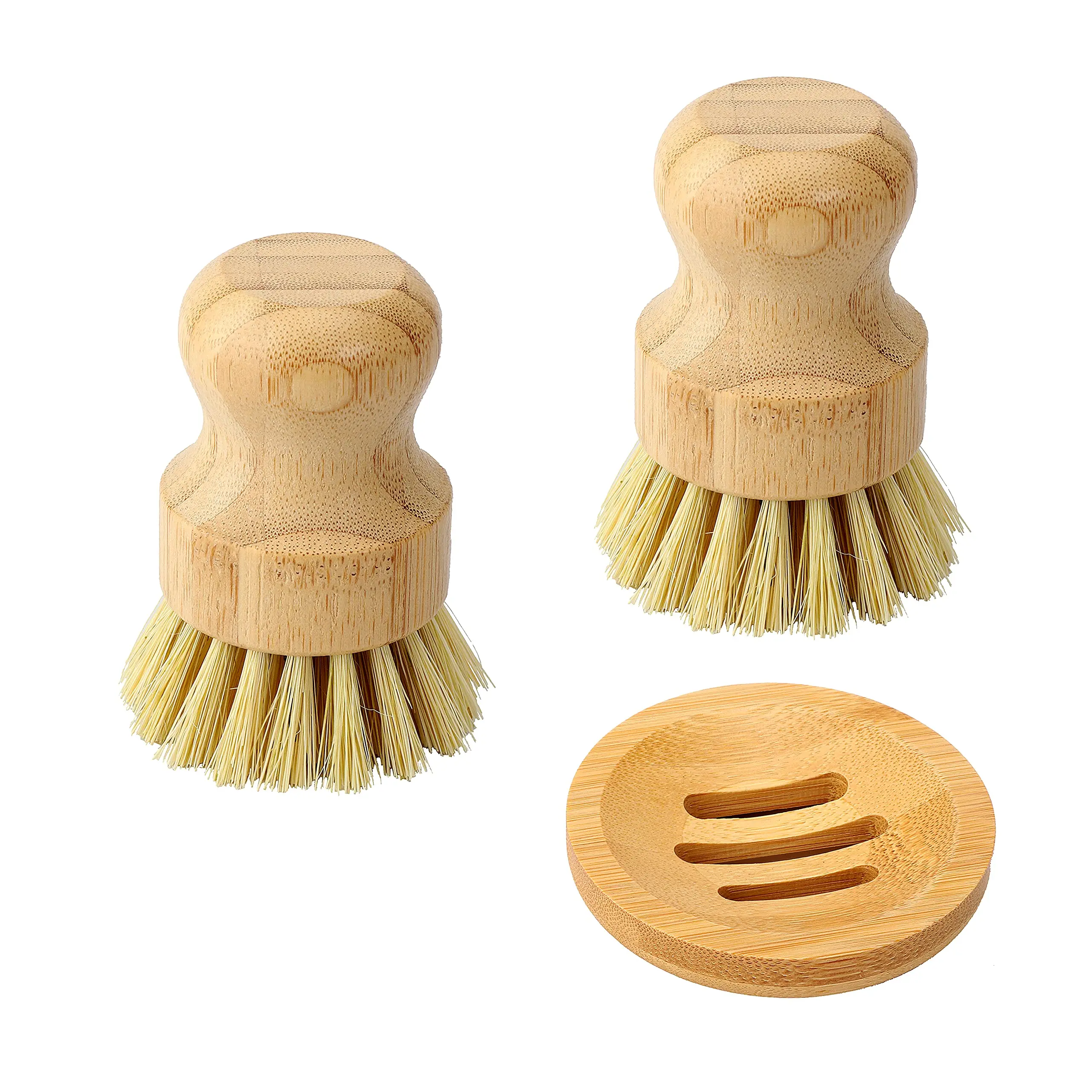 Bamboo Dish Scrub Brush, Kitchen Dish Scrubber Brush Set for Cleaning Dishes, Sink, Cast Iron Pan/Pot