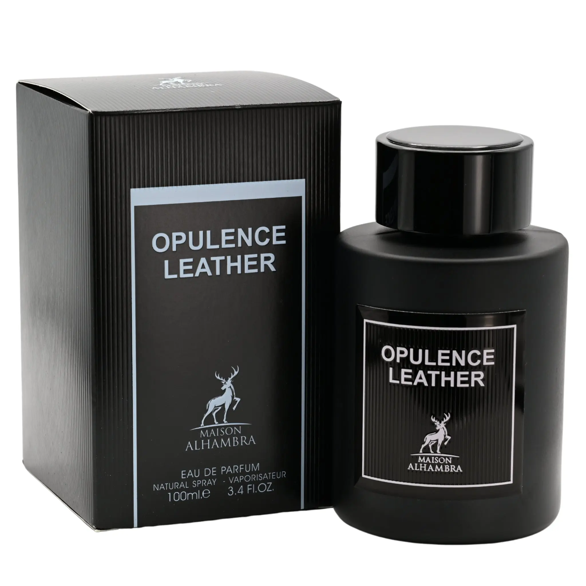 MAISON ALHAMBRA Opulence Leather Men's EDP Perfume Spray - 3.4 fl oz Long-Lasting Spicy Woody Aromatic Scent, Cardamom, Jasmine Sambac, Patchouli, Amber, Bold Vibe, Boxed Luxury Men's Fragrance, Confident Choice for Dates and Events, New in Box