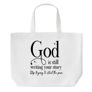 Faith-Based Typography Tote Bag Featuring Inspirational Religious Phrase Ideal for Grocery Shopping Library Visits Work Commutes and Everyday Errands for Those Seeking Spiritual Encouragement