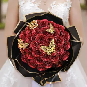 DIY Glitter Roses Bouquet, DIY Fake Glitter Flowers Bouquet, Shiny Artificial Roses Bouquet, Ornaments, Glitter Roses Everlasting Shiny Artificial Red/Pink/Black/Blue/Purple Rose Bouquet, Anniversary, Engagement, Wedding,Gifts for Women, 24/36 Roses