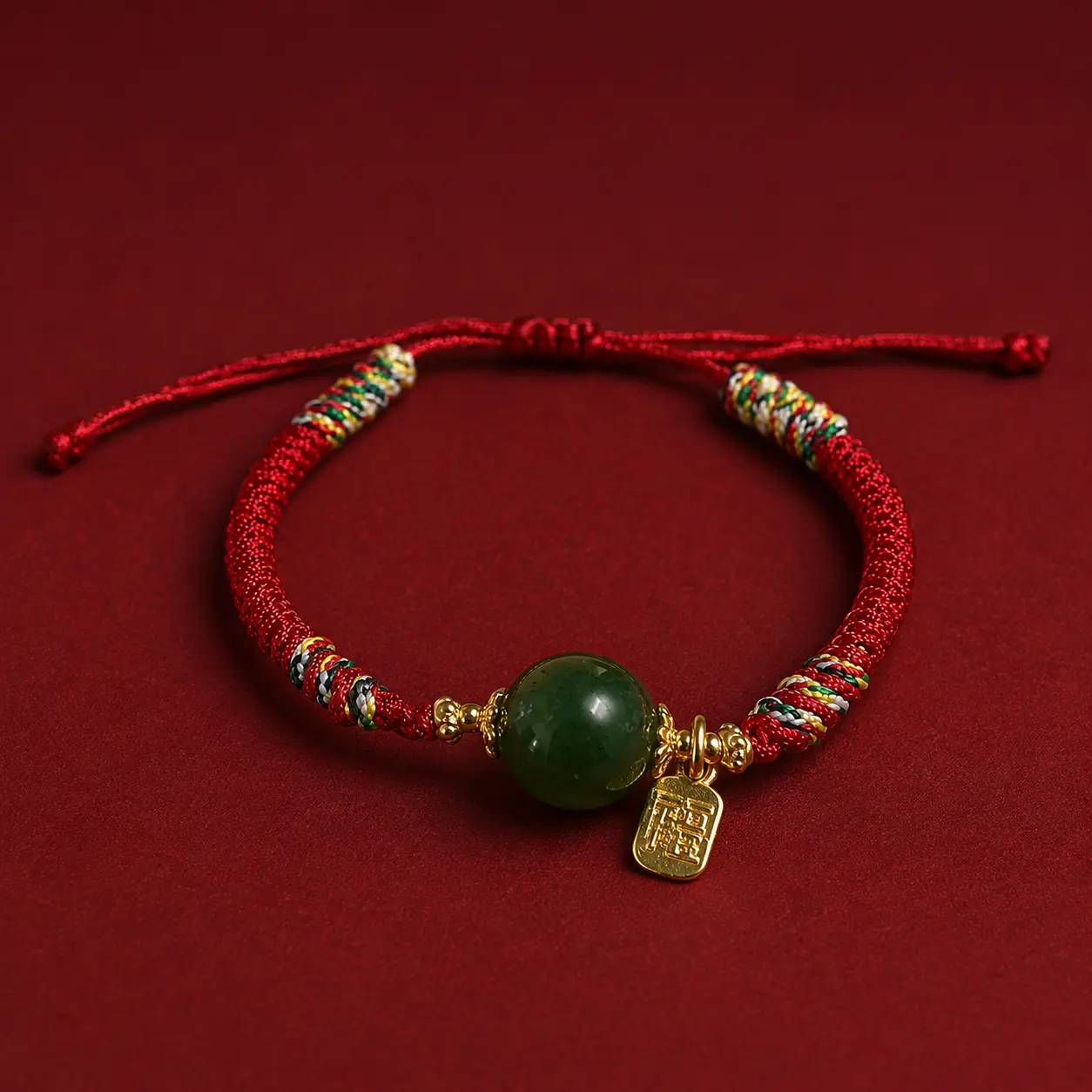 【Fortune Bead】Bracelet with Jade Gemstone Attached – Red String Adjustable Lucky Bracelet | Natural Healing Jade for Protection & Wealth | Yuora Jade Jewelry