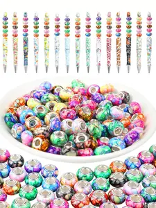 Random Color Marble Pattern Beads, Colorful Large Hole Beads, DIY Jewelry Making Supplies for Bracelet & Necklace & Earrings & Keychain
