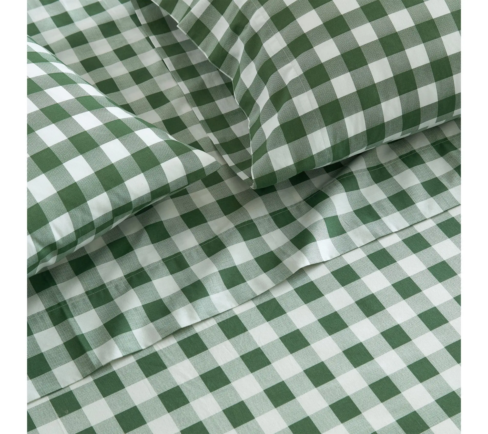 Martha Stewart Madison Gingham Green Cotton Twin Sheet Set