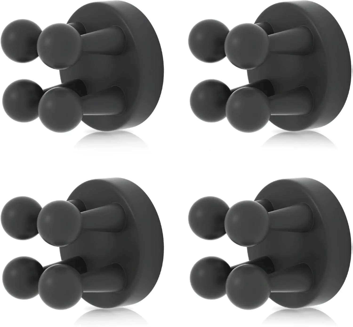4-Pack Environmental Protection Silicone Toothbrush Holders, Multi-Section Durable Non-Slip Flexible-Size, High-Strength Adhesive Backing Space-Saver Hangable Portable Hooks, Waterproof Wall-Mounted Bathroom & Kitchen Organizers (with Adhesive Tape)