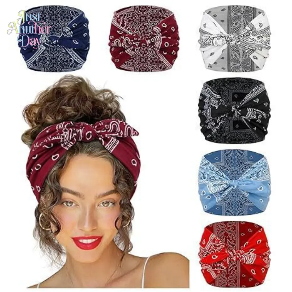 6pcs Women's Paisley Print Knotted Headbands, Elastic Turban Bandana Style Head Wraps with Bow Design, Soft Stretch Hairbands for Yoga, Sports & Daily Wear