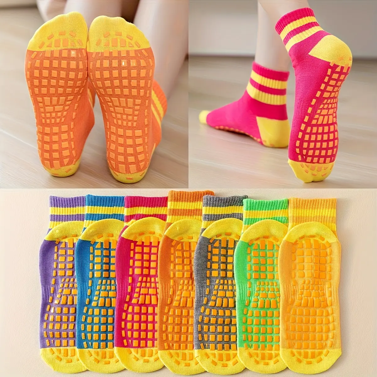 Unisex 5-Pair Low-Cut Anti-Slip Gym Socks - Secure Random Assorted Colors, Ideal for Yoga, Barre Workouts, Gripsocks, Sports Grip Socks, Adults, All Seasons, Trampoline, Anti-Slip Grip Sports Socks