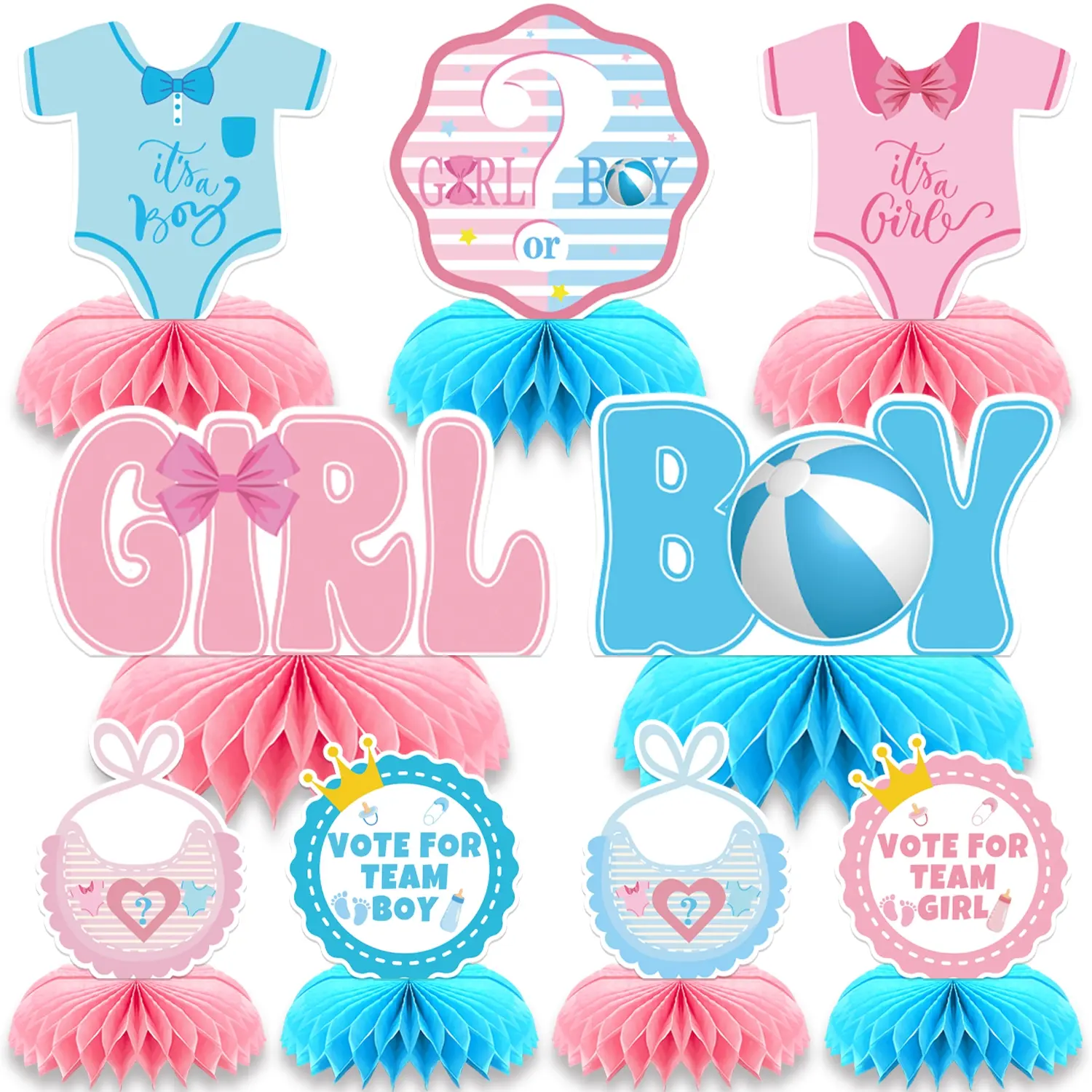 9Pcs Set Party Pack Gender Reveal Honeycomb Centerpiece Decorations Table Decorations, Gender Reveal Party Table Centerpieces Birthday Party Table Decoration Baby Shower Party Decoration
