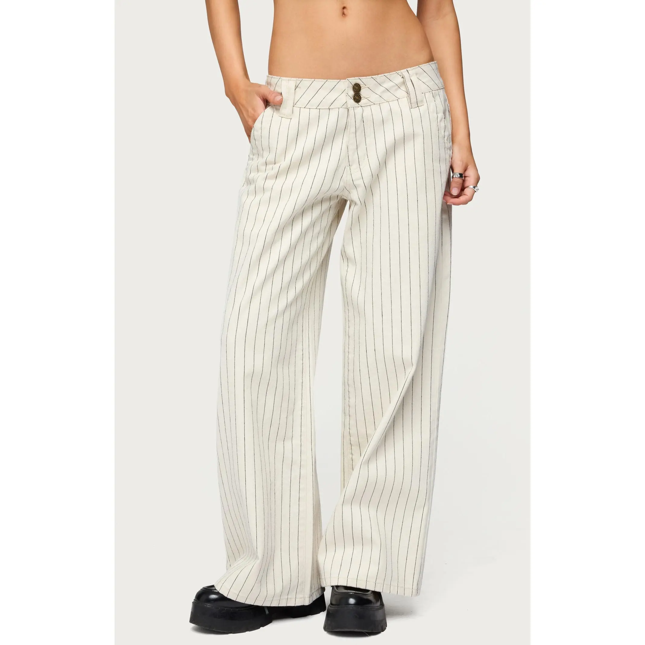 Edikted Women's Petite Cory Striped Low Rise Jeans Edikted Women's Petite Cory Striped Low Rise Jeans
