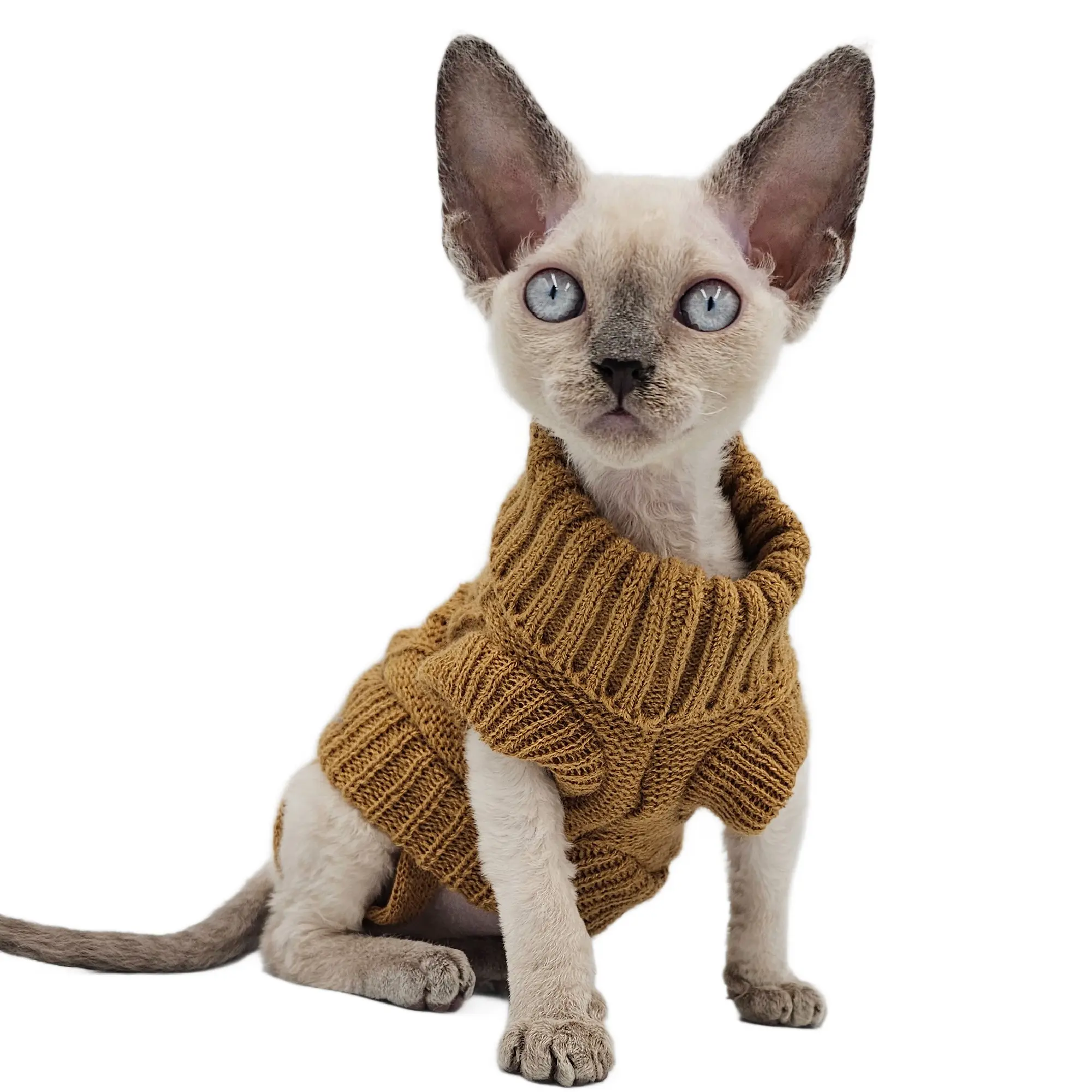 YokoKat Turtleneck Cat Sweater in Camel for Cats, Kittens, and Small Dogs