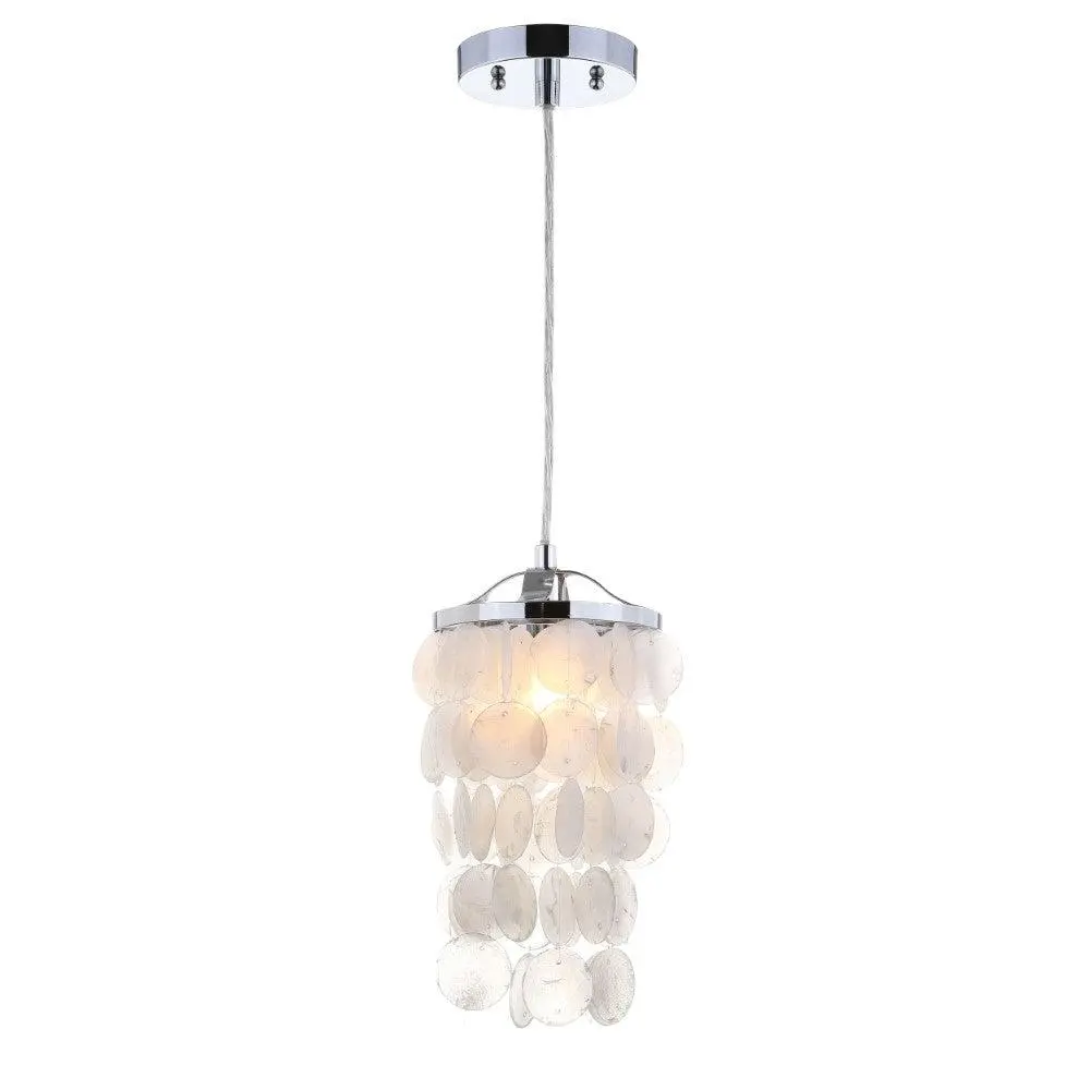 JONATHAN Y Soka Contemporary Adjustable Height Globe Pendant Light - Metal/Rope LED, 14.5" to 86.5", 40W, Capiz Shells, for Living Room, Bedroom