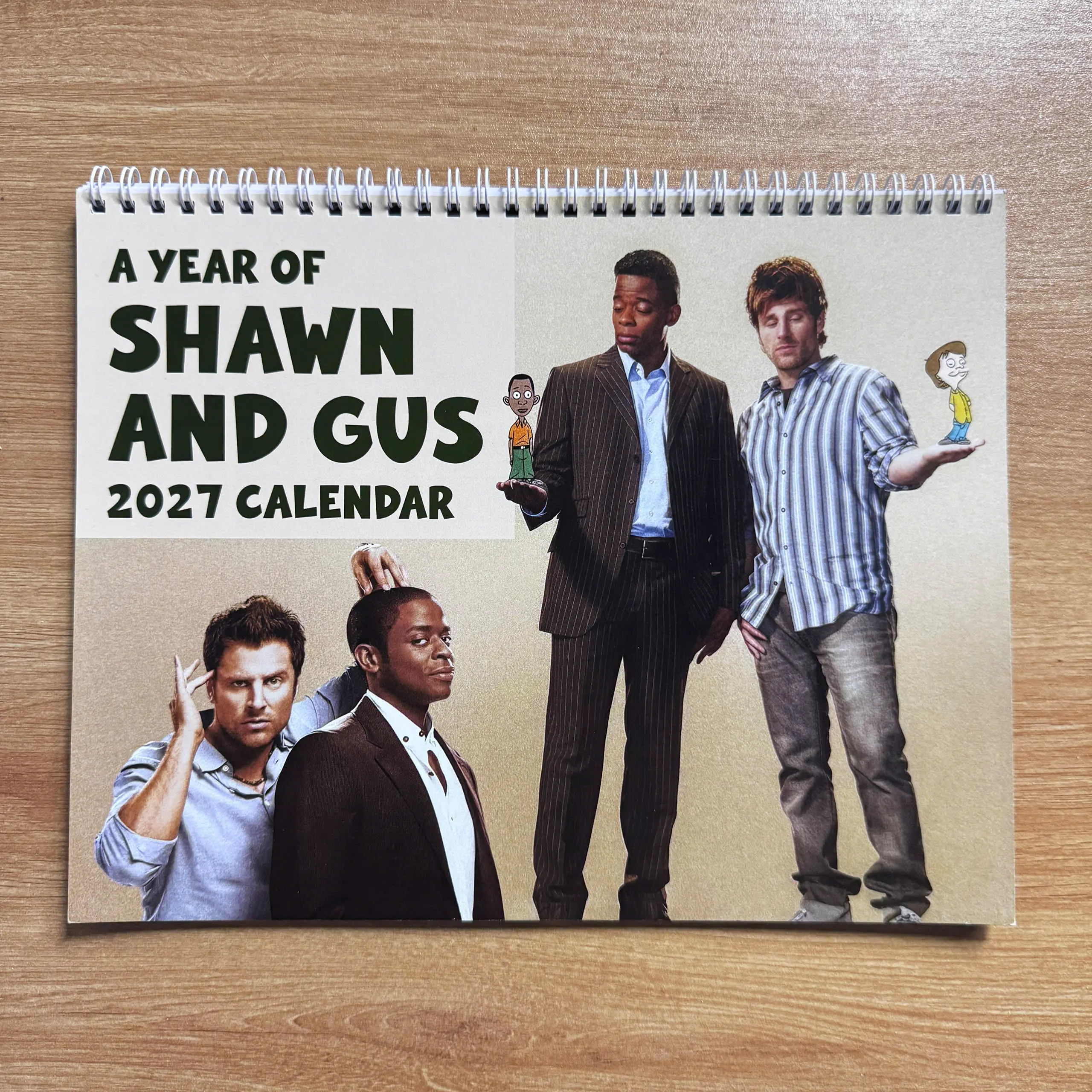 A Year of Shawn and Gus 2027 Calendar, Detective Comedy Duo Wall Calendar, TV Fan Gift, Spiral Bound Calendar