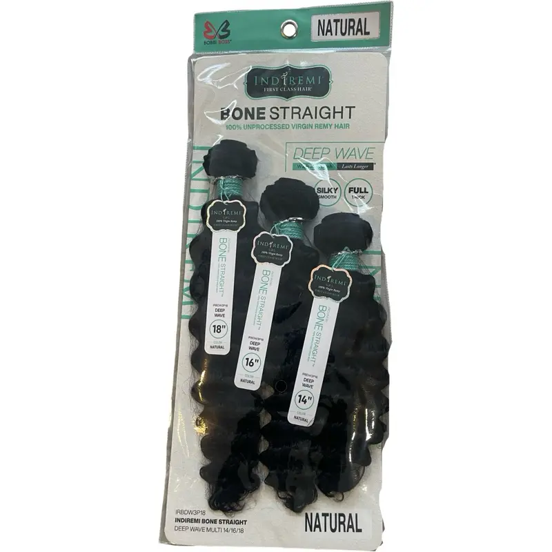 Bobbi Boss IndiRemi 100% Unprocessed Virgin Remy Hair Weave Bone Straight - DEEP WAVE MULTI - NATURAL