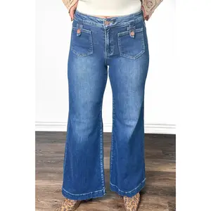 The Penny from Risen Mid-Rise Front Patch Pocket Wide Leg Denim