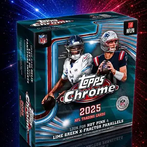 Topps Chrome 2025 Mega Box - NFL Trading Cards - Look for Hot Pink & Lime Green X-Fractor Parallels - Official NFLPA Product