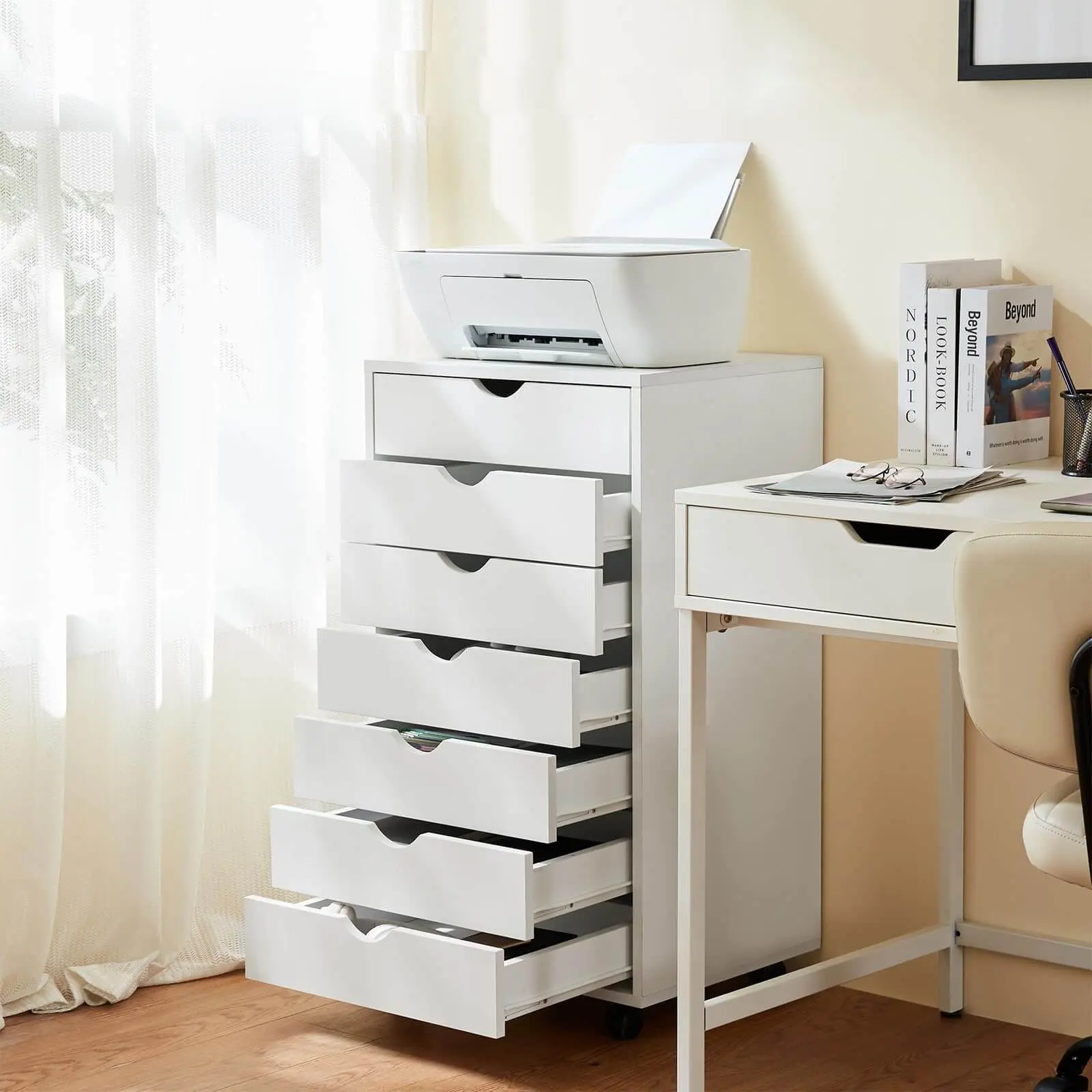 【Deal】SweetFurniture 7 Drawer Chest- Dressers Storage Cabinets Wooden Dresser Mobile Cabinet with Wheels Bedroom Organizer Drawers for Office, Home officecabinet