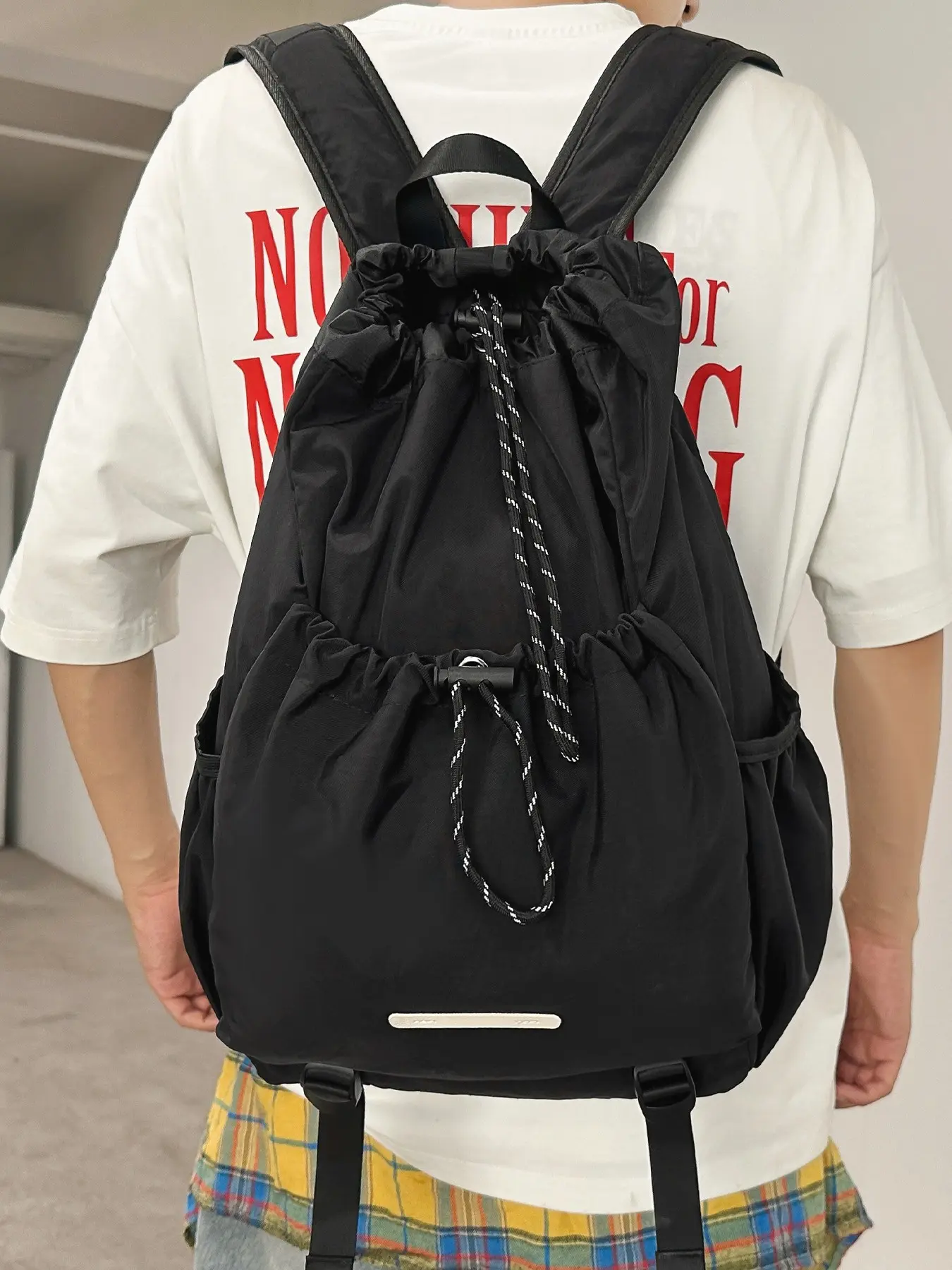 1pc Men's drawstring leisure backpack, Lightweight casual daypack, lightweight nylon backpack, travel bag, suitable for school, sports and daily travel, Casual daypack backpacks