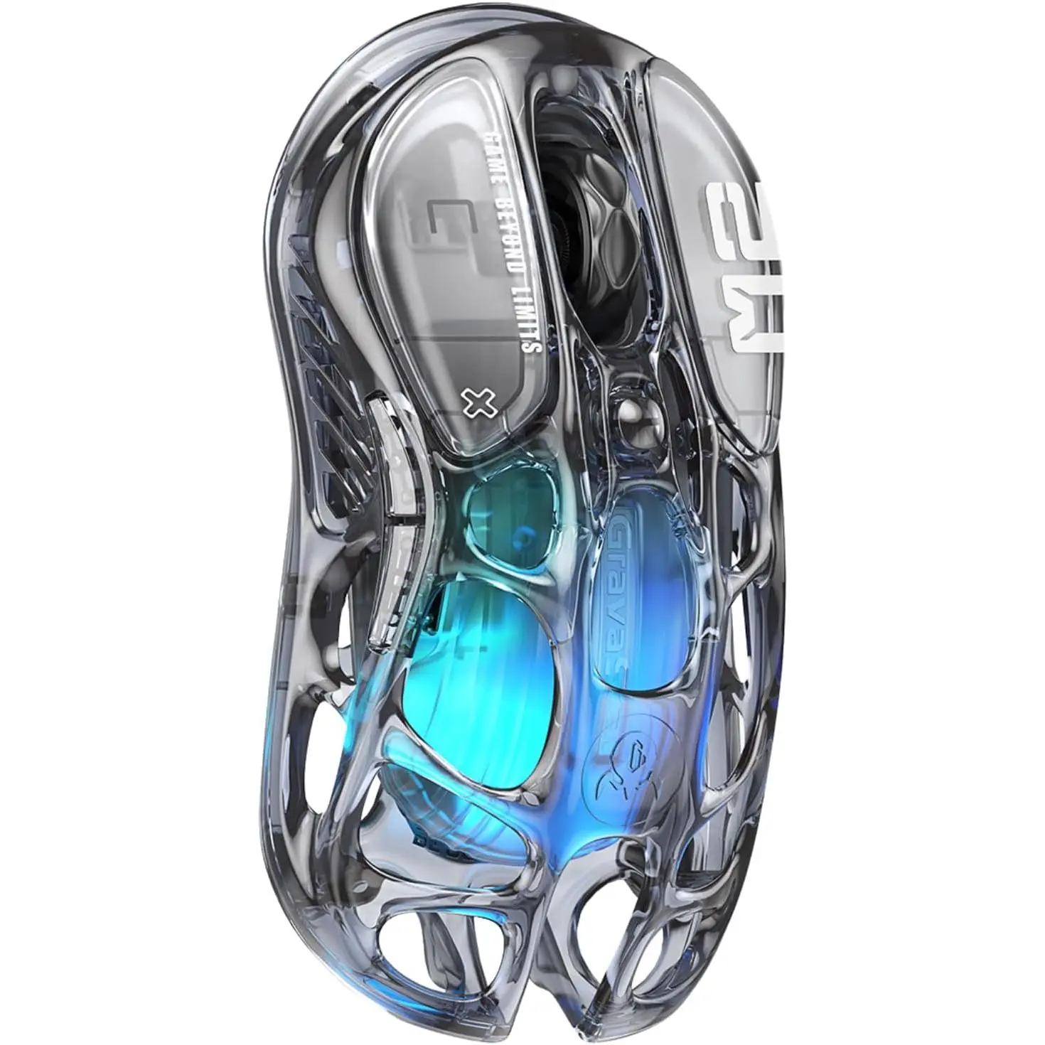 Mercury M2  Gaming  with 26,000 DPI, PAW3395DM Sensor -79g Lightweight Hollowed-Out Design -5 Programmable Buttons -5 Dynamic Lightsync RGB - Transparent Black