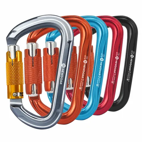 NewDoar 28KN Strength UIAA & CE Certified Auto-Locking Aluminium Alloy D-Shaped Climbing Carabiner Clip - 2 oz Lightweight, 1-Hand Grip, Easy Operation, Heavy Duty for Rappelling, Camping, Carabiner for Leash, Heavy Bags (1 Pc)