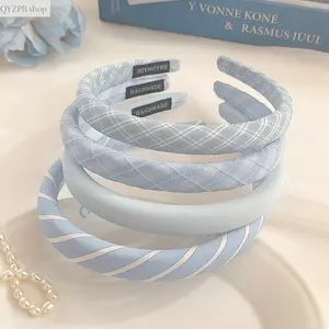 Women's Thin Blue Fabric Headband - Soft Non-Slip Comfortable Elastic Crown Headband, Lightweight Stretchy Pressure-Free Wrap, High Crown Flattering Fit, Spring Summer Fashion, Daily Wear (Makeup, Skincare, Face Washing), Comfortable Headbands, Crown Head