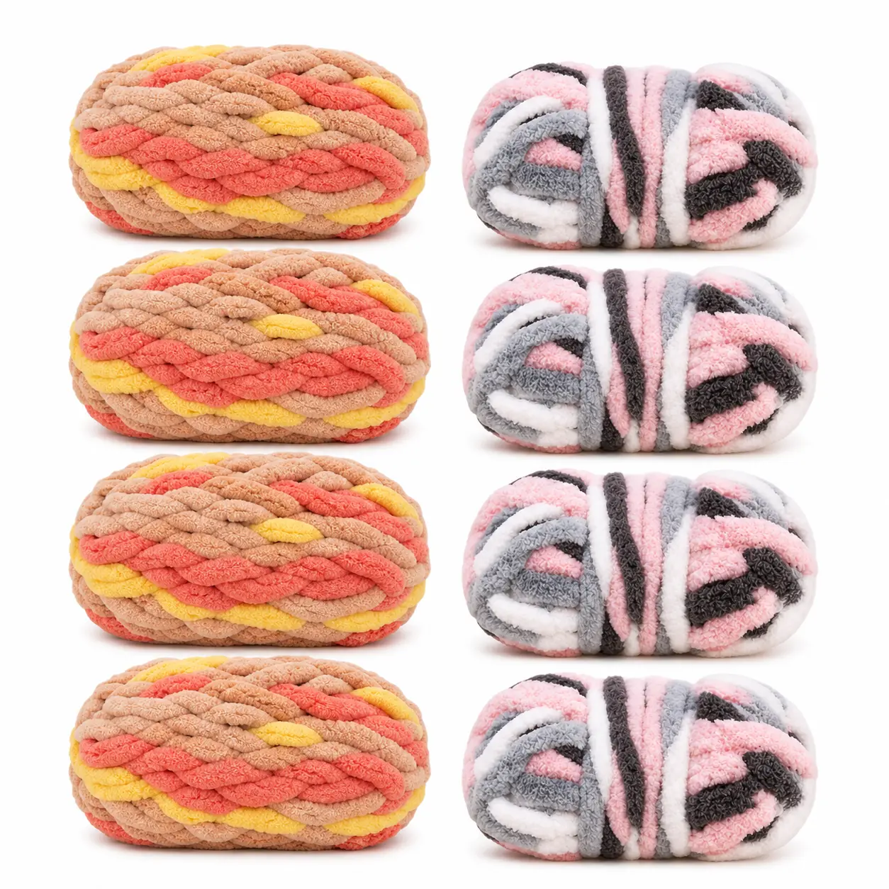 8/10 Pack Super Bulky Chenille Yarn, 8.8 oz/250 g Each, Jumbo Plush Yarn for Arm Knitting and Finger Crochet, Soft Chunky Yarn for Blankets, Pillows, Scarves, Pet Beds and DIY Crafts, Multiple Colors