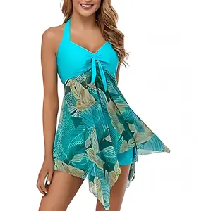 MiYang Womens Tankini Swimdress with Boyshorts Two Piece V Neck Bowknot Halter Bathing Suit Dress