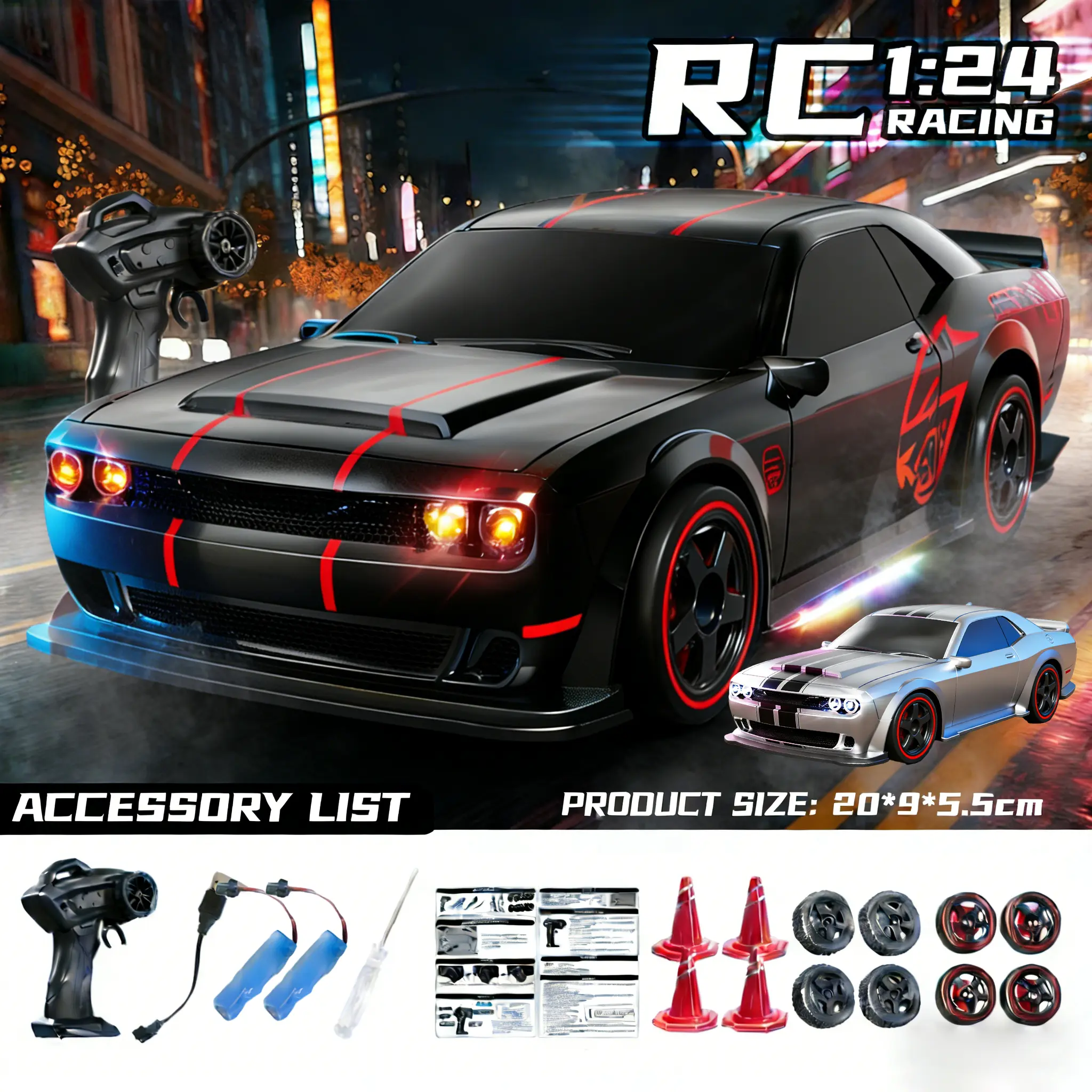 1:24 Full Proportional Throttle Fast RC Car - Electric Remote Controlled Toy Vehicle, Solo Practice RC Cars, Boy & Teenage Boy Holiday Gifts