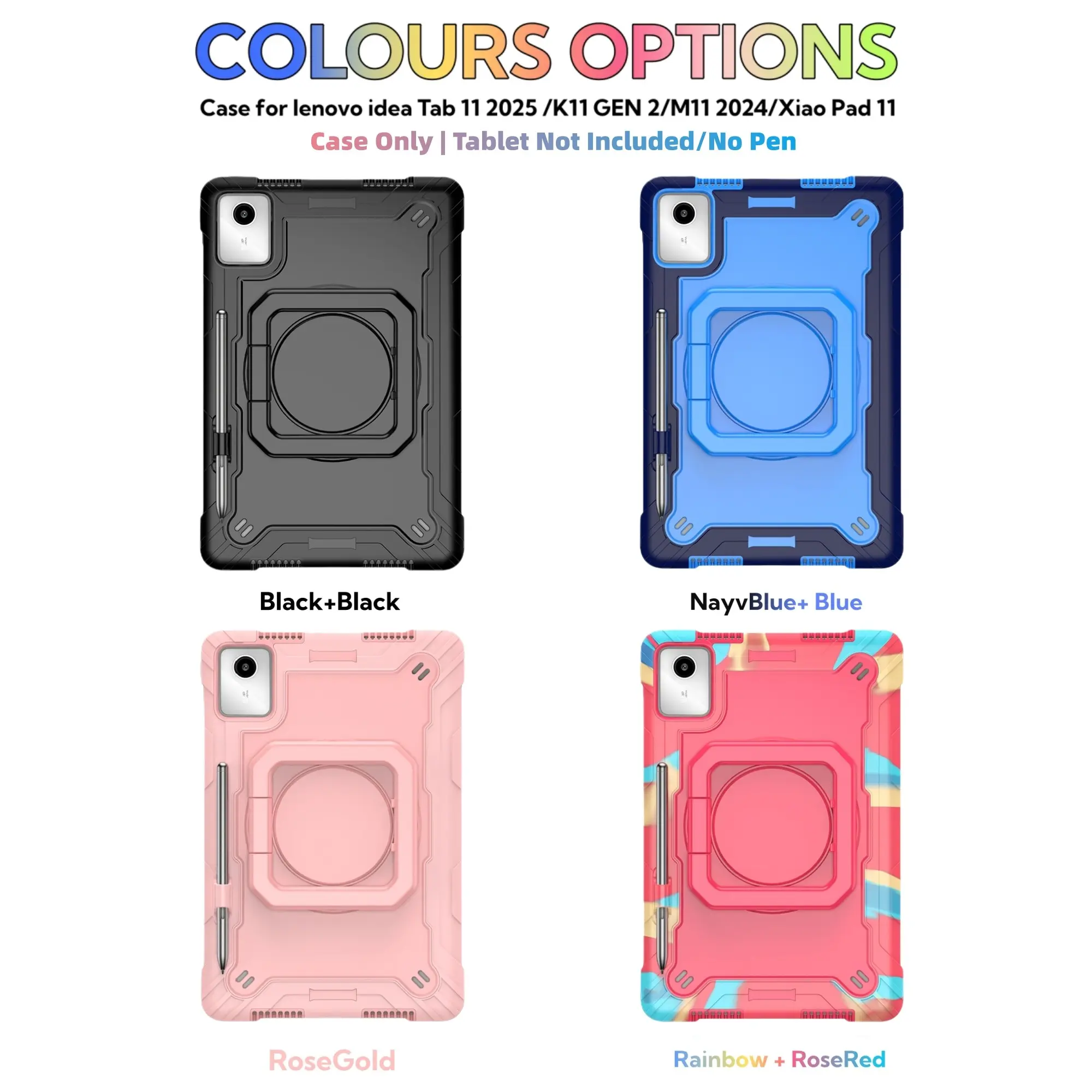 Case, Durable Tablet Casing, Tablet protective cover for lenovo idea Tab 11 2025 /K11 Gen 2/Xiao Xin Pad 11 2025/Xiao Xin Pad & tab M11/K11 2024 360° Rotating Handle Foldable Stand, with Shoulder Strap &kickstand Heavy Duty Shockproof Rugged Cove