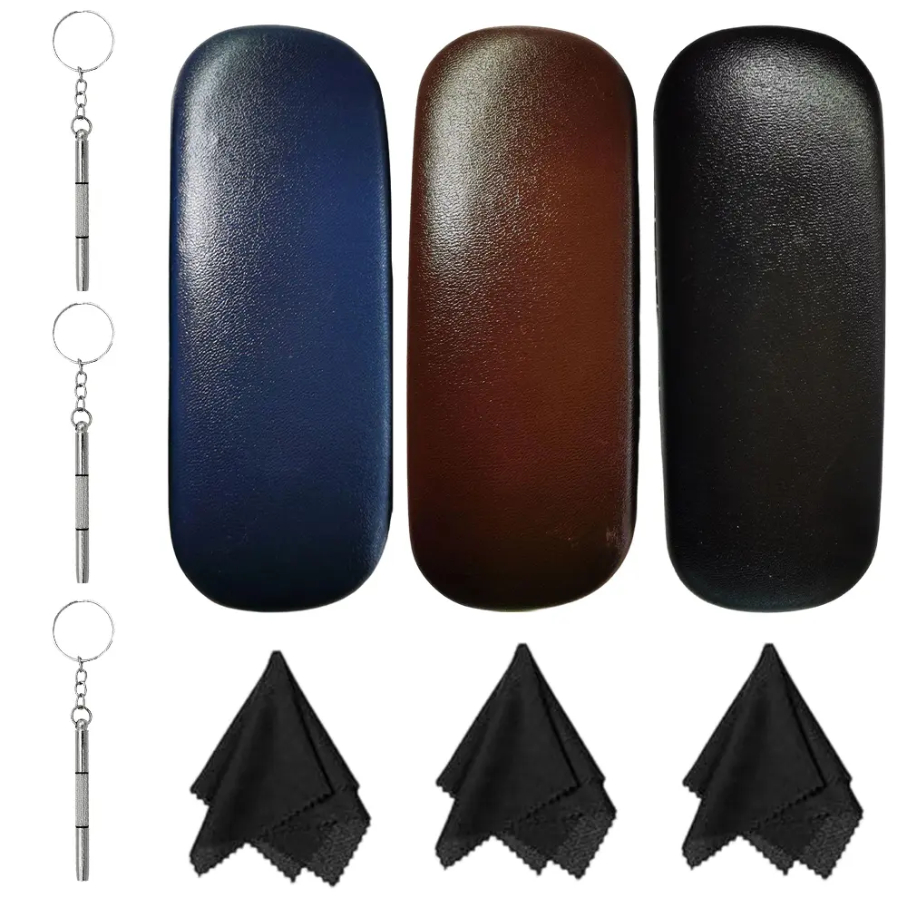Pack of 3 Hard Shell Glasses Case Eyeglass Case Protective Sunglass Holder with Cleaning Cloth for Men Women Unisex