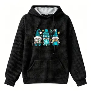 christmas outfit women women's colorfully patterned christmas gnomes holiday hoodie, waffle weave polyester fiber casual top, hood with slanted pockets, thickened clothing for autumn and winter,comfort hoodie