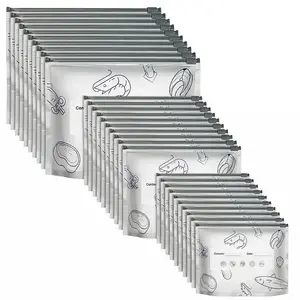 Reusable Aluminum Foil Zipper   – Upright Food   for Vegetables, Fruits and Meat, Washable Kitchen Food Organizer Storage Bags