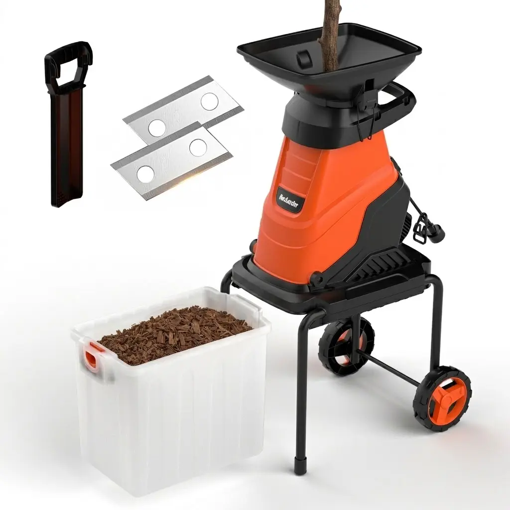 MAXLANDER Wood Chipper Shredder Mulcher 15-Amp Portable Electric Branch Crusher, 1.8" Cutting Dia, 15:1 Mulching Reduction, 50L Box, Safety Knob & Wheels for Garden Yard Care