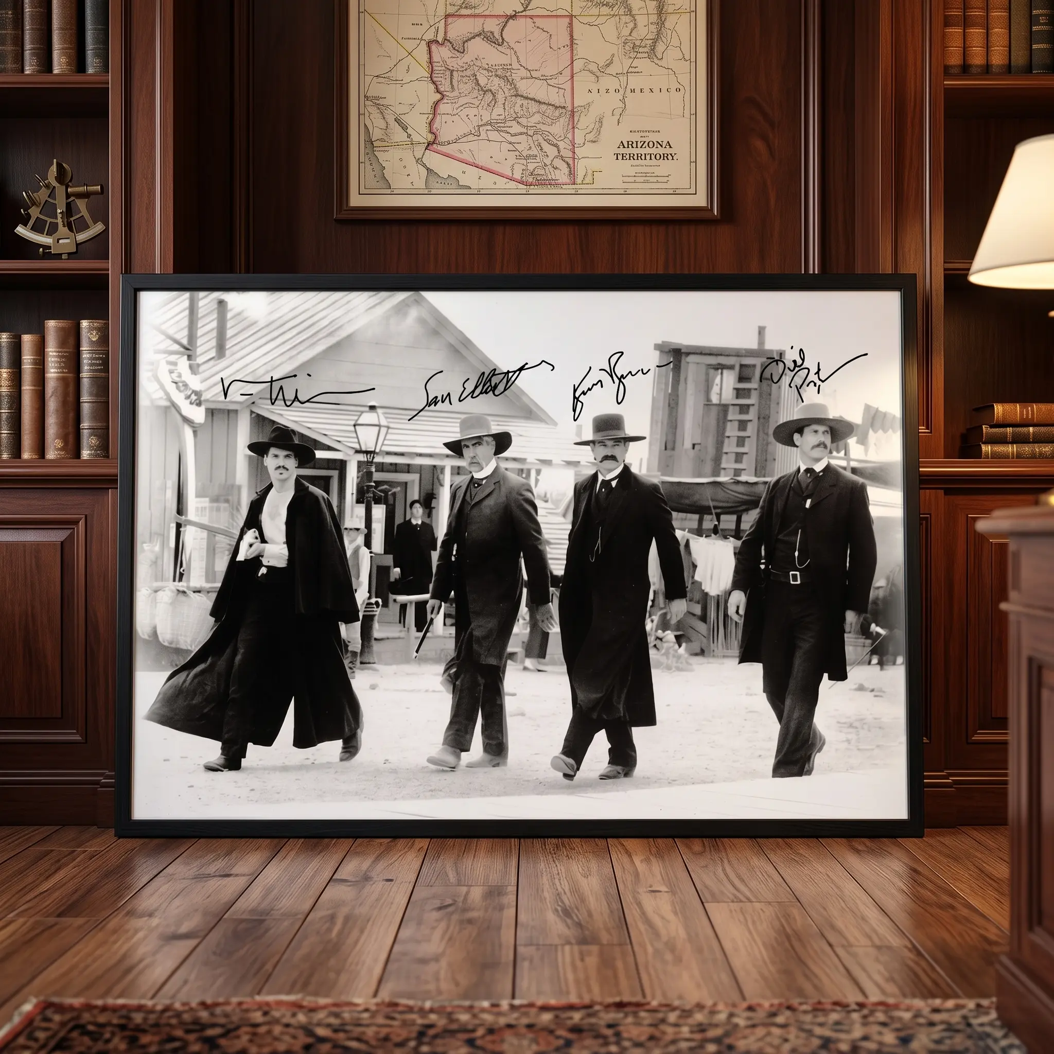 Vintage Tombstone Western Poster Canvas Print - Classic Wyatt Earp Walking Scene Artwork, Retro Black and White Movie Wall Decor for Living Room