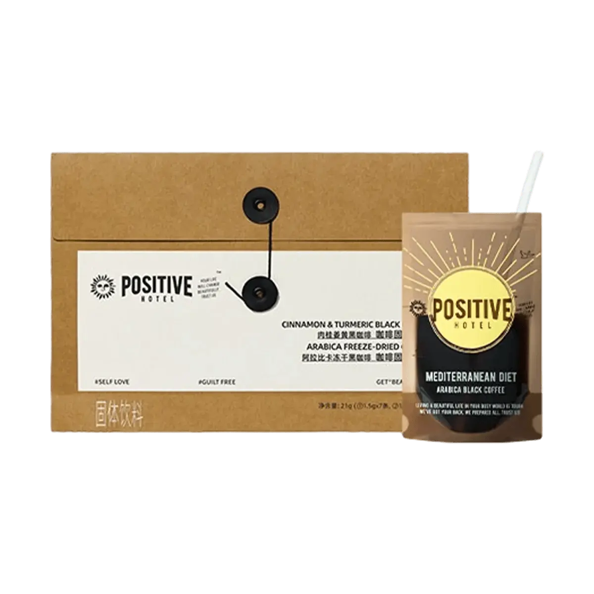 Positive Hotel Mediterranean Coffee - Freeze-Dried Instant Americano with Cinnamon & Turmeric, 7-Pack (21g)