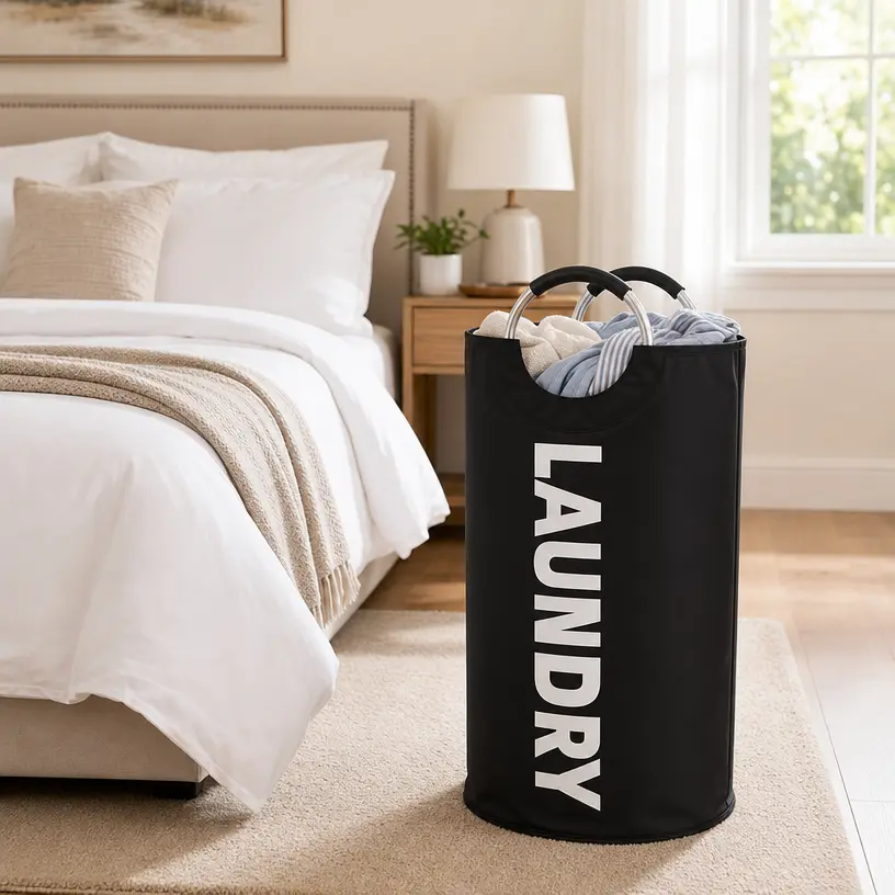 Extra Large Foldable Laundry Basket Hamper Bag (Aluminum Full Loop Handle) - Tall Collapsible Fabric Clothes Bin for Bedroom, Bathroom, College Dorm Storage, Closet Organization & Washing (Space-Saving Design), Laundry Baskets