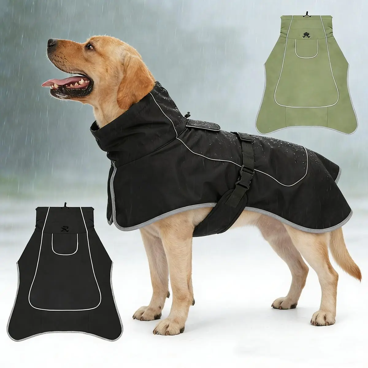 Dog Raincoat Windbreaker, Waterproof Dog Jacket with Reflective Strips, Adjustable Straps & Snap Buttons, Windproof Full Coverage Outdoor Clothing, Multiple Sizes for All Dog Sizes, Easy On/Off, Clothes