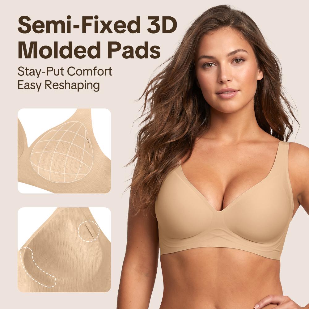 HSIA Plungia Women's Deep V Wireless Seamless Bra, Full Coverage 4-Way Stretch T-Shirt Bra with W-Jelly Support Band, 3D Molded Breathable Cups, Smoothing Wide Wings & U-Back, Adjustable Anti-Slip Straps (Free Extender Included)
