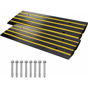 48''×16''×2.5'' Car Driveway Rubber Curb Ramp, 2 Packs Low Profile Threshold Ramp with Drainage Channel & Reflective Safety Strips, Gutter Bridge for Vehicle