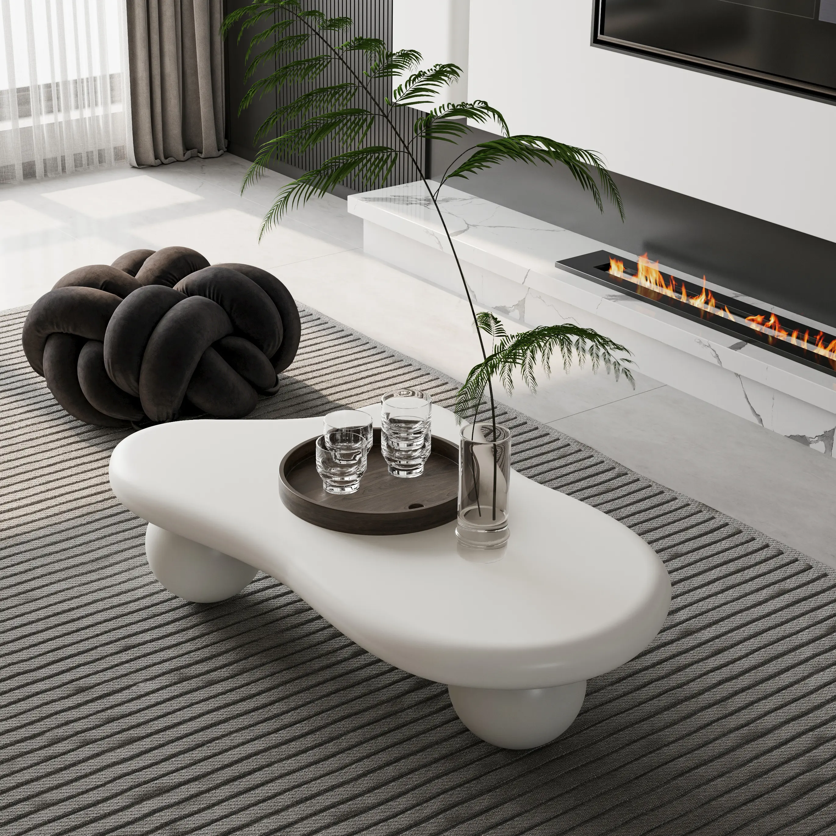 【Bellemave】47 Inch/40 Inch/35 Inch Cloud Shaped Coffee Table with 3 Ball Legs, Pet Friendly Space Saving Living Room Table for Small Apartmen