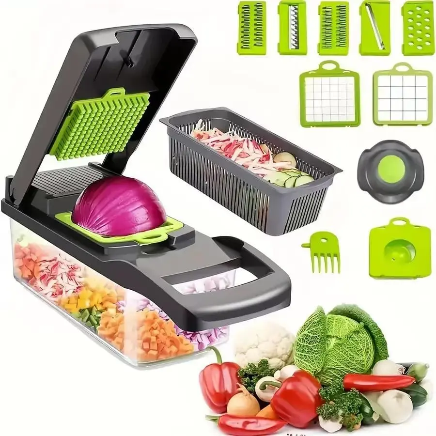 Pro Series 16 in 1 Vegetable Chopper, Onion chopper with Container, Cucumber and Fruit Shredder, Slicer, Veggie Chopper, Must have Kitchen gadget to save your prep time for cooking,fast cutting machine
