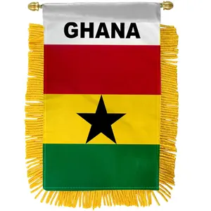 Ghana Mini Double-Sided Plastic Flags with Plastic Hanger, Wall Decor Flags, Glass Hanging Banner for Party & Festive Home Supplies Backdrop