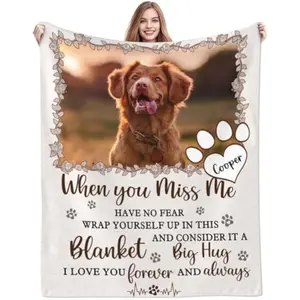 Eyesoul Custom Pet Memorial Blanket with Photo,Personalized Dog/Cat Loss Sympathy Gift,Pet Loss Bereavement Remembrance Gifts,Flannel Throw Blanket with Pictures