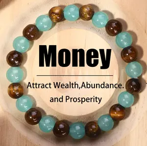 New style 1pc Money Attraction Bracelet with Green Aventurine & Tiger Eye - blue friendship bracelet beaded jewelry protection bracelet encouragement gift fashion bracelet of the day Colorblock Beaded Crystal Bracelet