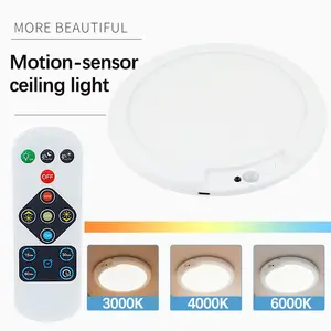 Human-sensing, Motion Sensor Ceiling Light, White 18cm Rechargeable Ceiling Lamp, Three-colour Light Strip with Remote Control, Magnetic Attachment for Easy Installation, Suitable for Walk-in Wardrobes, Balconies, Bathrooms, Hallways and Corridors