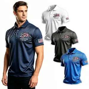 Men's American Flag Print Polo Shirt Casual Short Sleeve Polo Tee 250th Anniversary Freedom Commemorative 1776-2026 Patriotic Golf Tennis Shirt Breathable Lightweight Summer Top USA Independence Day Gift Sizes S-5XL